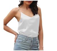 Camisola de verano para mujer, top Bretelles En Satin Pour Femme lgant Haut Avec Dcollet V Rglables Fines Femmes para uso diario casual, blanco, L