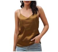 Camisola de verano para mujer, top Bretelles En Satin Pour Femme lgant Haut Avec Dcollet V Rglables Fines Femmes para uso diario casual, marrón, L
