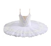 Camisola Falda para niñas Leotardo de Ballet Encaje Blanco Bordado Tutú Profesional Tipo panqueque Traje de Bailarina,A,150