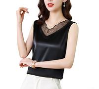 Camisola ligera sin mangas para mujer con diseño de cuello en V y brillo satinado brillante para uso diario (2XL negro)