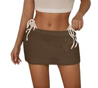 Camisola Playa Mujer Verano Vestido Playero Femenino de Punto Ligero con Delicado Encaje Floral para Vacaciones y de Ocio (Brown, L)