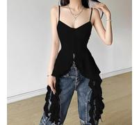 Camisola sin espalda para mujer, con volantes, estilo Y2K, sin espalda | Sin espalda, para una estética moderna de Y2K, ribete con volantes, adecuada para fiestas y ropa de calle