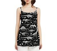 Camisola sin Mangas de Verano para Mujer con Estampado de Esqueleto de Dinosaurio en Blanco y Negro, Holgada e Informal con Tirantes