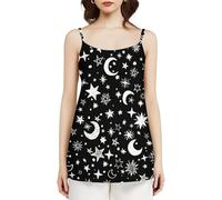 Camisola sin Mangas de Verano para Mujer con Estampado de Luna y Estrellas en Blanco y Negro, Holgada e Informal con Tirantes