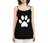 Camisola sin Mangas de Verano para Mujer con Estampado de Pata de Animal Negra, Holgada e Informal con Tirantes