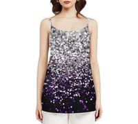 Camisola sin Mangas de Verano para Mujer con Estampado de Purpurina, Color Morado, Negro y Plateado, Holgada e Informal con Tirantes