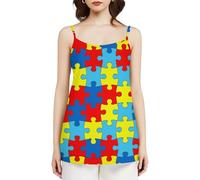Camisola sin Mangas de Verano para Mujer con Estampado de Trastorno Autista y diseño de Rompecabezas de Colores, Holgada e Informal con Tirantes