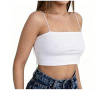 Camisola sin tirantes para mujer, sin mangas, color sólido, elástica, básica, para playa, vacaciones, club, S-XL (blanco S)