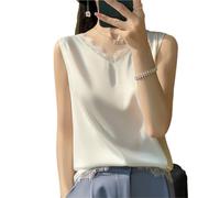 Camisola SóLida BáSica Camiseta de Tirantes Seda Verano for Mujer, satén, con Escote en V, Morera, Sexy, Encaje y Colgantes, Fina, sin Mangas, Camiseta Interior para Niña Camisola(Color2,S)