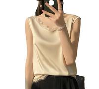 Camisola SóLida BáSica Camiseta de Tirantes Seda Verano for Mujer, satén, con Escote en V, Morera, Sexy, Encaje y Colgantes, Fina, sin Mangas, Camiseta Interior para Niña Camisola(Color3,L)