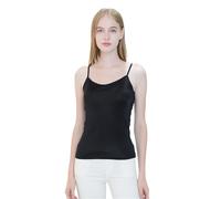 Camisolas de Seda for Mujer, Mezcla auténtica, cómodas y básicas, Camisetas Ajustables for Primavera Verano(Black,L)