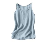 Camisolas Lino Mujer Ofertas,Algodón y Lino Camisetas Tirantes Mujer Cuello Redondo Holgado Camiseta Moda Color Sólido Chaleco Sin Mangas Básico Tank Top Verano Cómodo Versátil Cami