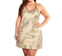 Camisolas Mujer Dormir - Camisón Sexy Sin Espalda Seda Hielo Falda con Tirantes Seda Imitación Corazón Cuello En V Profundo Pijama Chica Falda Corta (Beige XXXXXL)