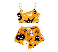 Camisón con bata, conjunto de pijama de satén de seda para mujer, 3 piezas, lencería, ropa de dormir con encaje floral y albornoz. Características: lencería de Navidad, naranja, L
