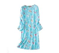 Camisón de algodón de Manga Larga para Mujer,Ropa de Dormir Mujer (Azul-2,L)
