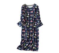Camisón de algodón para Mujer, Pijama Manga Larga Suelto Ropa de Dormir, Vestido para Dormir, Pijama para Mujer (Azul -2,XL)