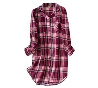 Camisón de franela 100% algodón para mujer con botones y botones Boyfriend Nightshirt de estilo medio-largo Sleepshirt pijama Tops, Rosa , Large