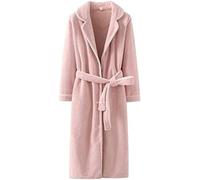 Camisón De Lana Coral Para Parejas, Albornoces Gruesos Y Cálidos De Otoño E Invierno Para Mujer, Albornoces Largos De Color Sólido Para Casa, Pijamas Para Hombre,Muchacha Rosada,METRO
