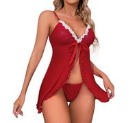 Camisón de lencería de encaje para mujer, con escote en V profundo sin espalda para un ambiente festivo seductor, rojo, M