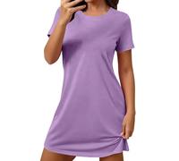 Camisón de manga corta para mujer, de verano, monocolor, suave, tallas grandes, ropa de salón, suave y ligera, cómoda, transpirable, vestido de casa, informal, para el día a día, salón