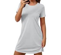 Camisón de manga corta para mujer, de verano, monocolor, suave, tallas grandes, ropa de salón, suave y ligera, cómoda, transpirable, vestido de casa, informal, para el día a día, salón