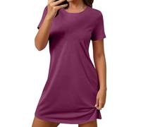 Camisón de manga corta para mujer, de verano, monocolor, suave, tallas grandes, ropa de salón, suave y ligera, cómoda, transpirable, vestido de casa, informal, para el día a día, salón