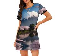 Camisón de manga corta para mujer, diseño de Monte Fuji a principios de primavera, ropa de dormir para verano, transpirable, suave y cómodo, Negro, 3XL