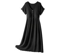 Camisón de maternidad de manga corta con botones frontales, camisón de lactancia de algodón acanalado suave, ligero y transpirable, ropa de descanso para hospital o hogar, Negro, XXL
