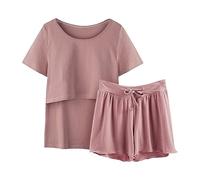 Camisón de maternidad para dormir, pijama, manga para lactancia, camiseta y conjunto de camiseta para bebé, pantalones cortos, maternidad, Rojo De La Sandía, XXL