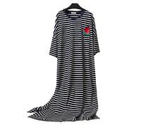 Camisón de Mujer Verano Manga Corta algodón a Rayas Ropa de Dormir Suelta Camisones Talla Grande (Bleu Marine,Taille Unique)
