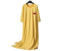 Camisón de Mujer Verano Manga Corta algodón a Rayas Ropa de Dormir Suelta Camisones Talla Grande (Jaune,Taille Unique)