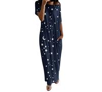 Camisón De Mujer - Vestido Largo De Dormir Informal con Hombros Inclinados Y Estampado De Estrellas De Manga Corta para (Navy XXL)