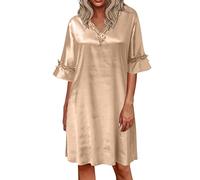 Camisón de noche para mujer larga, camisón de satén verano - vestido casual - Body suelto - Manga corta - Mujer - Ropa de relajación invisible - Camiseta de noche negra, Rosa dorado., XXL