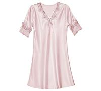 Camisón de satén de manga corta para mujer, camisón de seda para mujer, manga 1/2, camisón de encaje con puños apretados, decoración de volantes, camisón ligero y corto