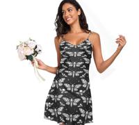 Camisón de satén para mujer, elegante, cuello en V, textura suave, vestido para fiesta, Death Head Gothic Black Stars Sketch, XL