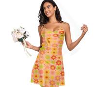 Camisón de satén para mujer, elegante cuello en V, textura suave, vestido para hotel, Estética floral de los años 60 y 70, Large