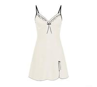 Camisón de satén para mujer, lencería de encaje sexy, ropa de dormir y colección de camisones (L blanco)
