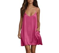 Camisón de satén para mujer, lencería de seda suave y cómoda, camisón elegante para mujer, vestido de noche, camisón sexy, camisón, bolsillos, ropa de dormir para el hogar, Rosa Hot 1, XXL