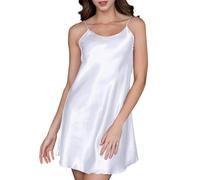 Camisón de satén para mujer, ropa de dormir sexy para mujer, elegante, vestido de malla, monocolor, sin mangas, ropa de dormir seductora, ropa de dormir suave, cómoda, con correas antideslizantes para