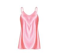 Camisón de satén para mujer, sexy, corto, pijama sin mangas, monocolor, camisón suave, ropa de dormir cómoda, con tirantes finos, vestido de casa, sexy, camisón de dormir, Rosa., XL