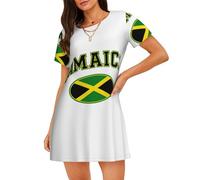 Camisón elegante de manga corta con estampado de bandera de Jamaica, cuello redondo, elegante, se adapta a todos los tipos de cuerpo, Negro, L