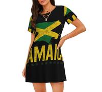 Camisón elegante de manga corta con estampado de mapa de Jamaica, cuello redondo, elegante, se adapta a todos los tipos de cuerpo, Negro, L