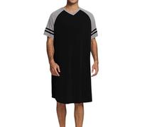 Camisón Hombre Dormir Camisetas de Pijama Larga Escote en V Suave Transpirable Camisa de Noche de Manga Corta Camison Hospital Ropa de Dormir para Descansar Negro+Gris XL