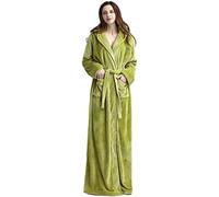 Camisón Largo De Franela De Otoño E Invierno Para Hombres Y Mujeres Con Albornoces Cálidos De Manga Larga Para Parejas Más Albornoces Pijamas De Lana Coral,Hembra Verde Hierba,METRO