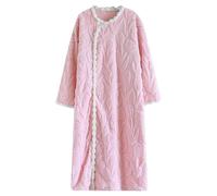 Camisón largo de franela para mujer, bata de felpa mullida, bata de invierno, cálido, grueso, pijama, holgado, suave, traje de casa, traje térmico, con bolsillos, Rosa., XL