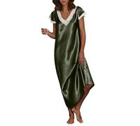 Camisón largo de satén para mujer, ropa de dormir de lujo con diseño de seda, elegante y casual, con ribete de encaje, cuello en V, manga corta, camisón de noche para damas, mis pedidos, oferta