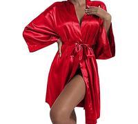 Camisón largo para mujer, bata de novia para mujer, manga 9/4, camisón de noche, boda, dama de honor, boda grupal, kimono, seda sintética, cárdigan, albornoz, pijamas de mujer, camisón sexy, rojo, M