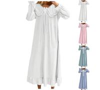 Camisón largo para mujer, manga larga, estilo victoriano, vestido de noche con lazo y ribete de encaje, bonito camisón de princesas, camiseta de dormir vintage, suave, ropa de dormir, ligera, suelta