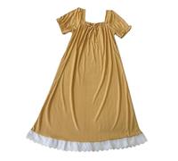 Camisón largo para mujer, pijamas lindo, princesas, camisón de encaje, vestido de manga corta, ropa de dormir, holgada, monocolor, elegante ropa de casa, traje de ocio, amarillo, XXL