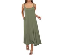 Camisón largo versátil de talla grande para primavera y verano, ajustado, interior con tirantes, de algodón, para mujer, color liso, vestido casual para mujer, verde, XXL